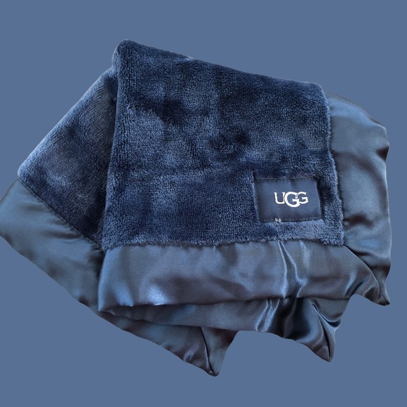 UGG Other Ugg Baby Blanket Square Navy Blue Satin Trim Lovey